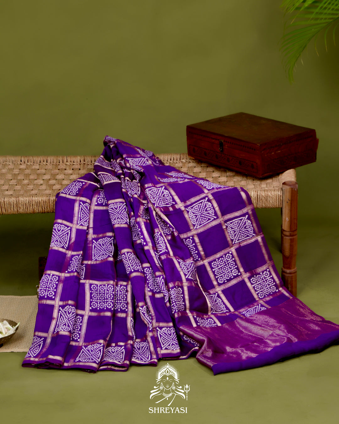 Gharchola-Style Bandhini Matka Silk Saree with Zari Checks