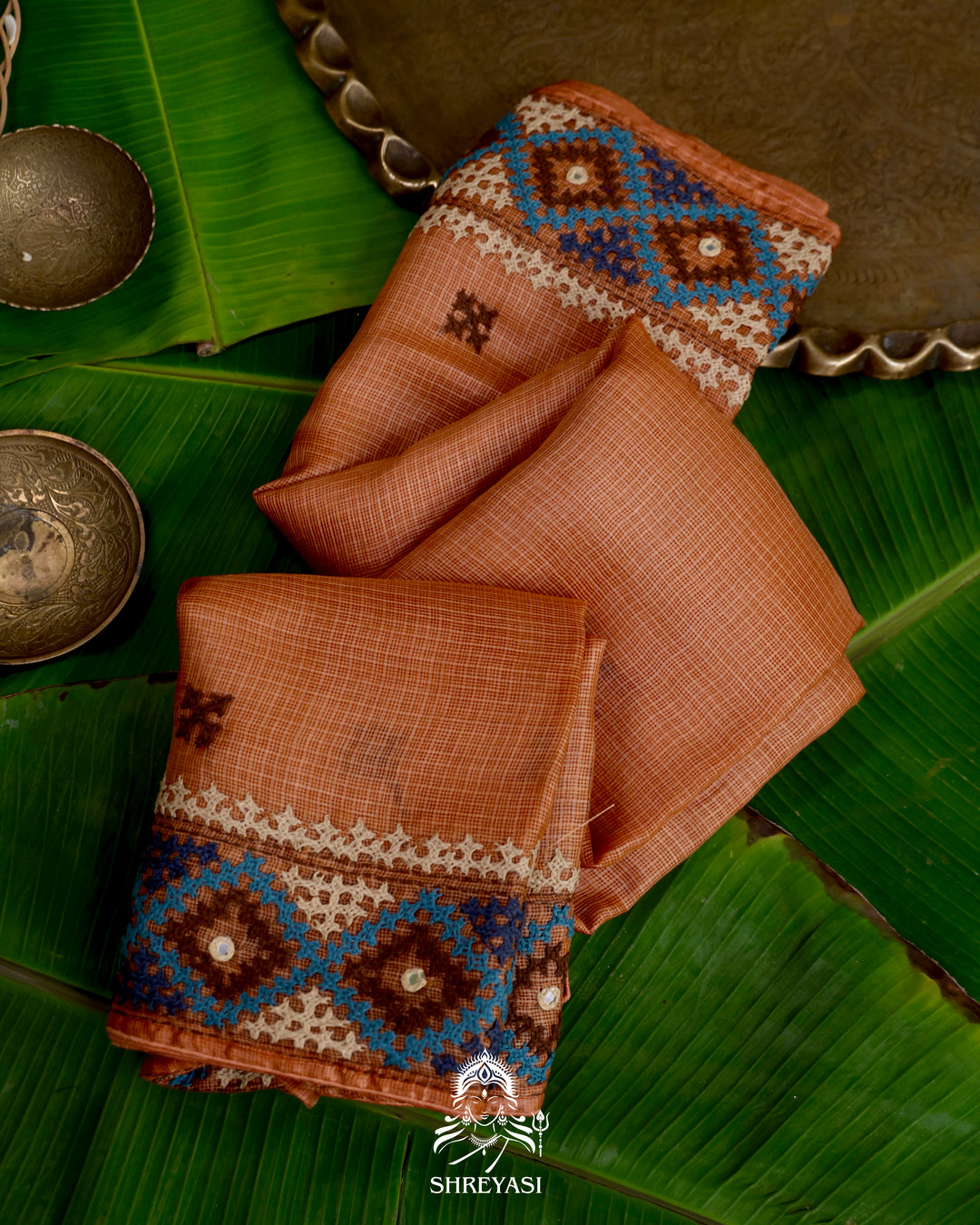 Handloom Pure Tussar Kota Saree with Kutch Hand Embroidery and Mirror Work