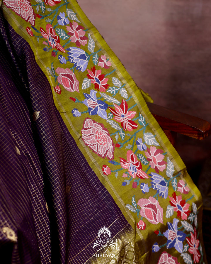 Handloom Pure Kanjivaram Silk Saree with Petit Point Embroidery