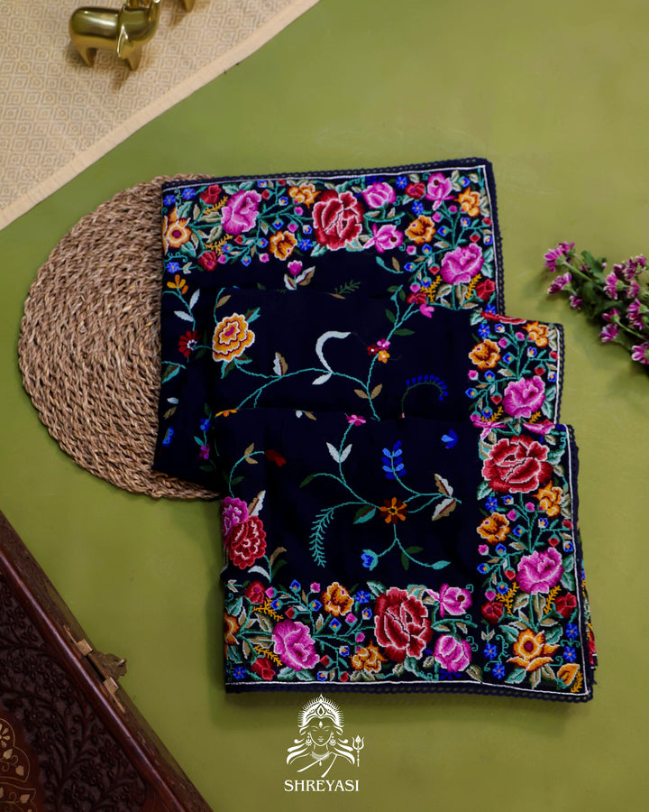 Pure Georgette Saree with Petit Point Embroidery and Lace Borders