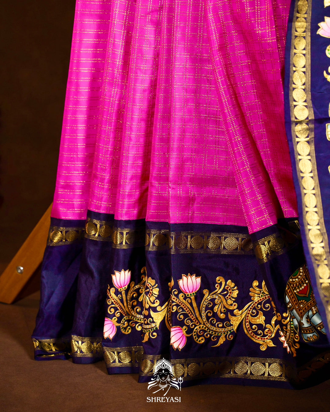Traditional Tanjore Painting on Handloom Pure Kanjivaram Silk Sarees with Real Zari
