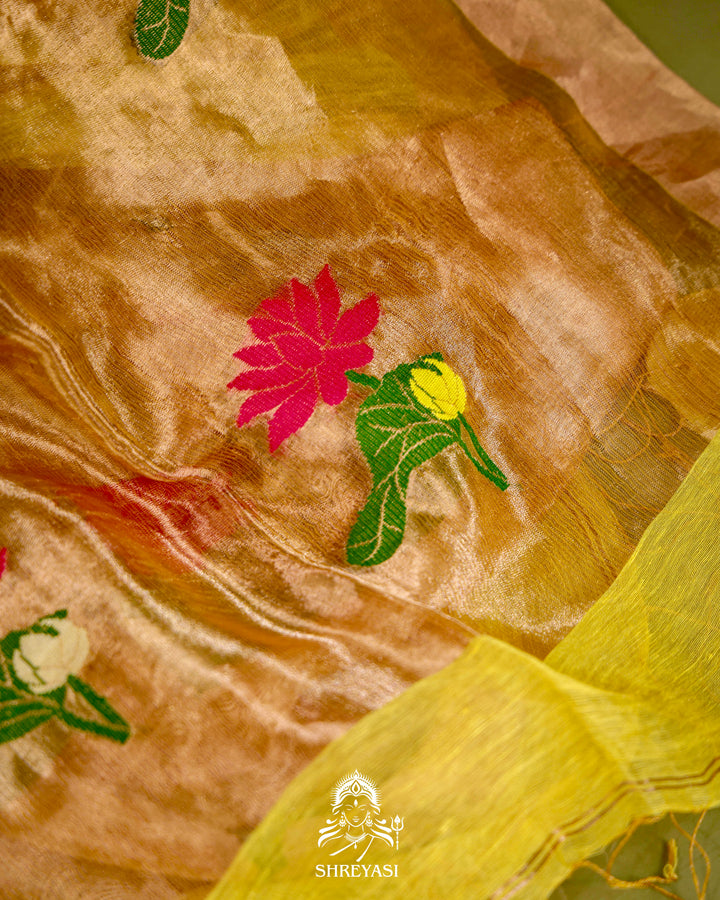 Handloom Silk Linen Jamdani Saree with Tissue Paithani Pallu