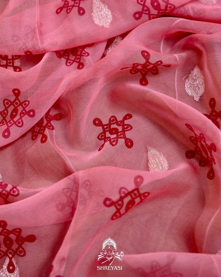Banarasi Khaddi Chiffon Georgette Saree with Hand Block Motifs