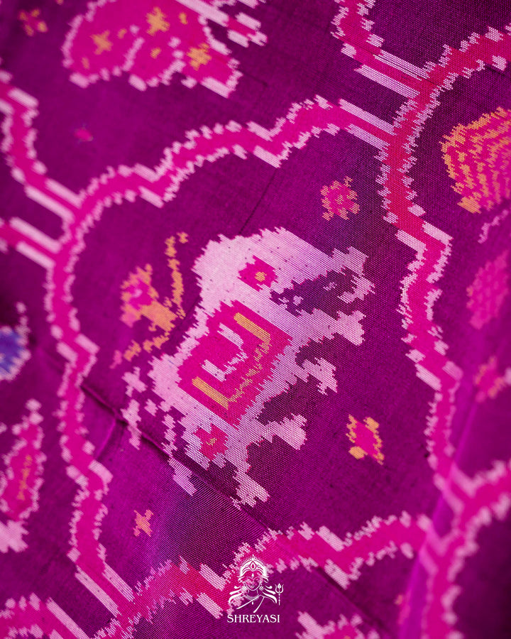 Handloom Rajkot Patola Silk Saree in Purple with Multicolor Ikat