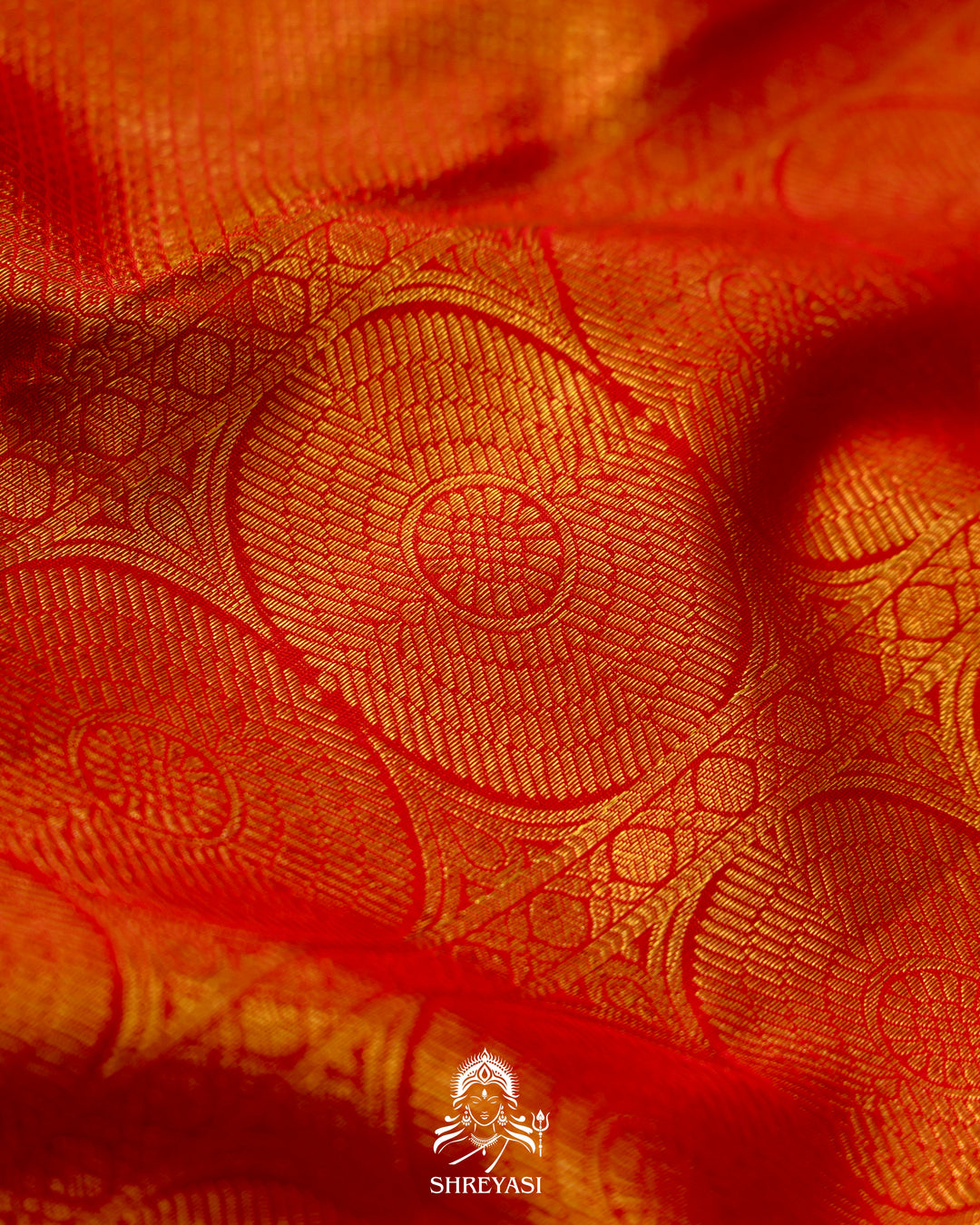 Handloom Pure Kanjivaram Silk Saree in Real Zari - Peach pink with Red and Orange Korvai Border