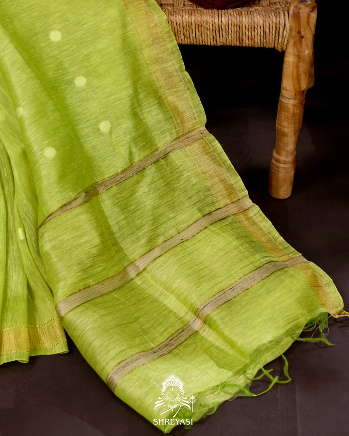 Handloom Pure Linen Saree with Zari Border