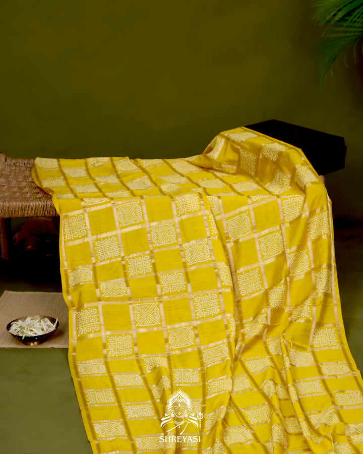 Gharchola-Style Bandhini Matka Silk Saree with Zari Checks