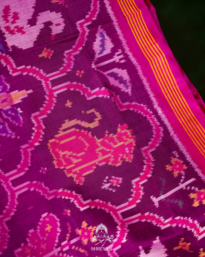 Handloom Rajkot Patola Silk Saree in Purple with Multicolor Ikat