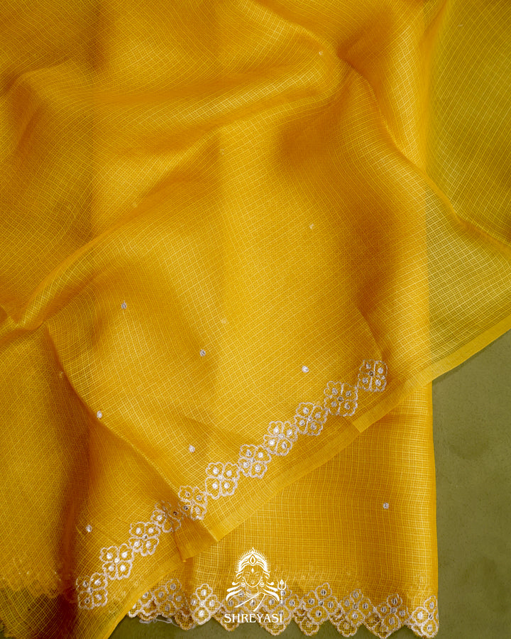 Handloom Pure Tussar Kota Saree with Scalloped Pitta Embroidery Border