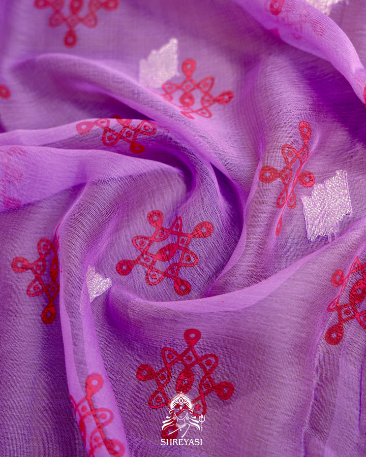 Banarasi Khaddi Chiffon Georgette Saree with Hand Block Motifs