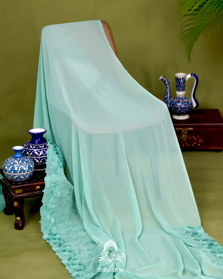 Soft Georgette Saree with Floral Thread Embroidery Border