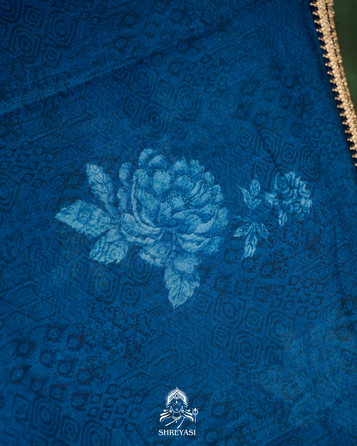Floral Crepe Chiffon Saree with Embroidered Borders