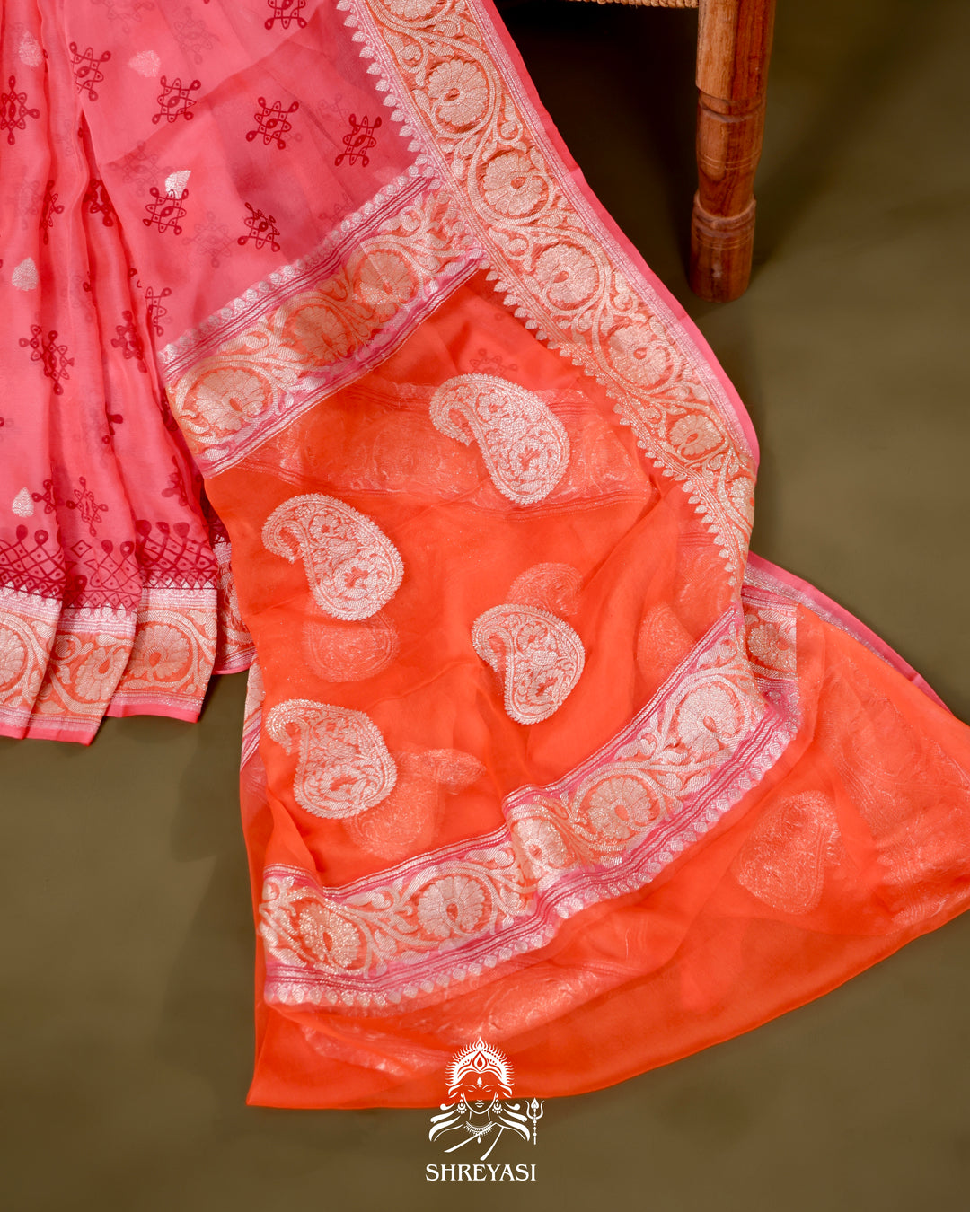 Banarasi Khaddi Chiffon Georgette Saree with Hand Block Motifs