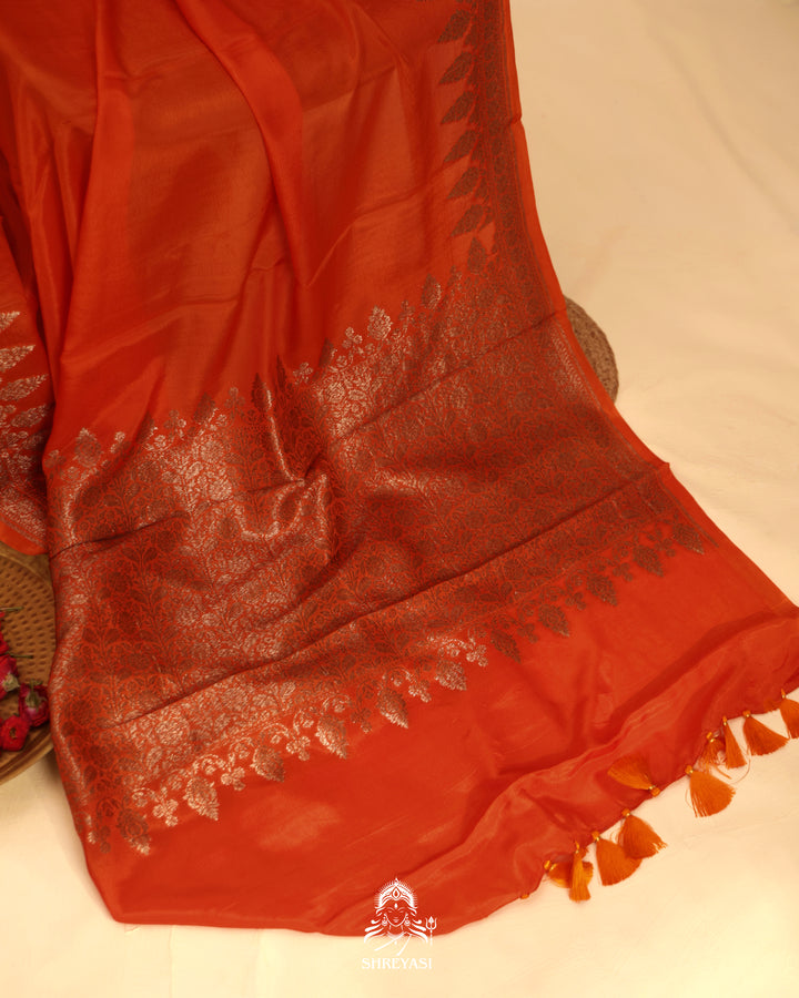 Banarasi Crepe Silk Saree with Floral Embroidered Blouse