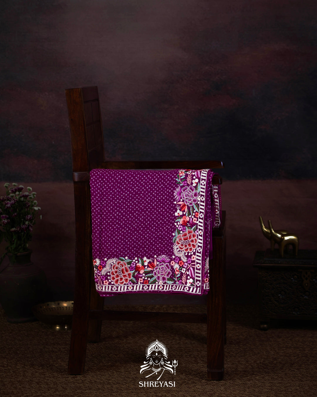 Pure Georgette Saree with Parsi Gara Style Embroidered Borders and Bandhej Body