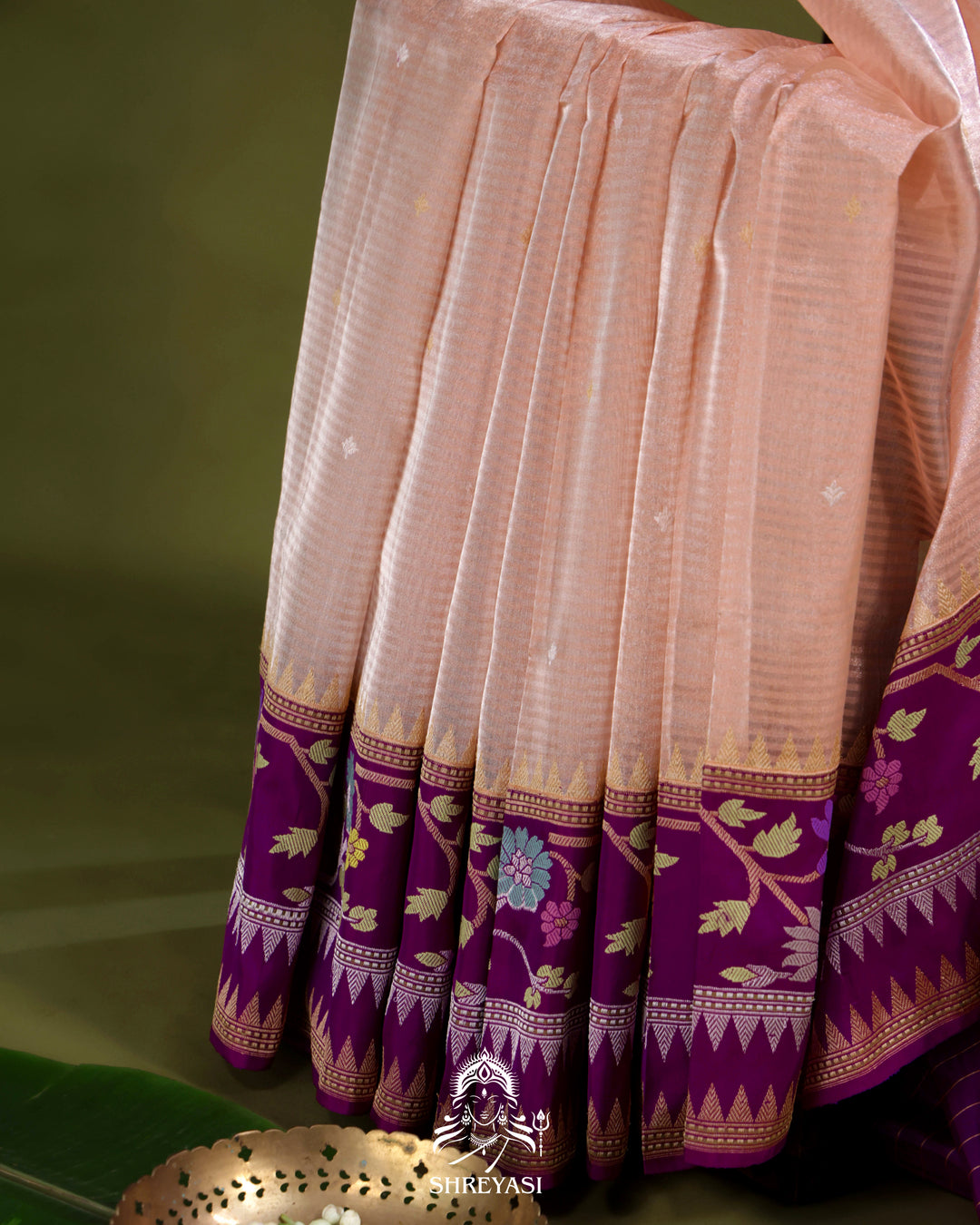 Banarasi Ektara Tissue Silk Saree with Ektara Silk Jamdani Border and Pallu