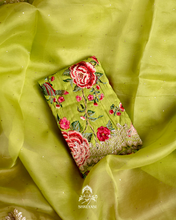 Organza Silk Saree with Scalloped Hand Embroidered Border