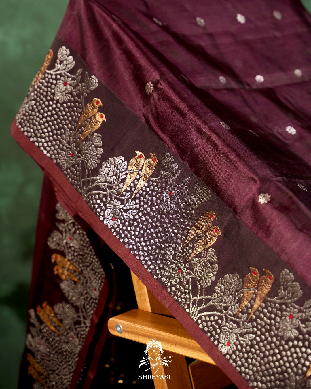 Chocolate Brown Chanderi Silk Saree with Meenakari Weaving
