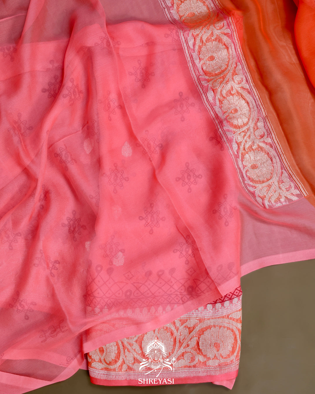 Banarasi Khaddi Chiffon Georgette Saree with Hand Block Motifs