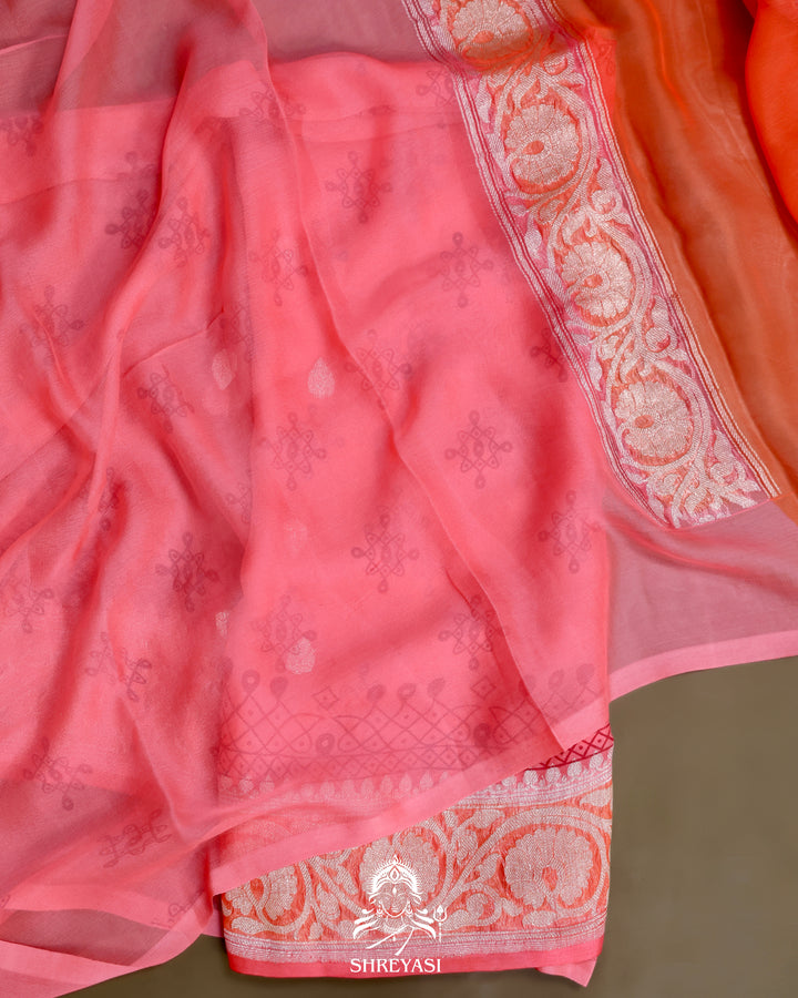 Banarasi Khaddi Chiffon Georgette Saree with Hand Block Motifs