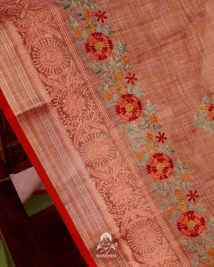 Bengal Linen Saree with Resham Floral Embroidery