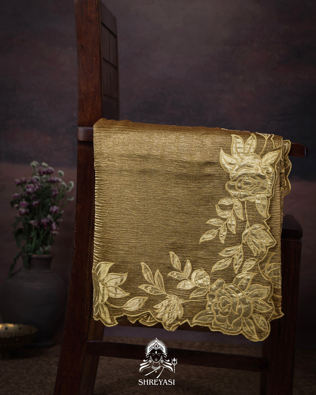 Handloom Pure Banarasi Crushed Tissue Silk Saree with Appliqué Borders