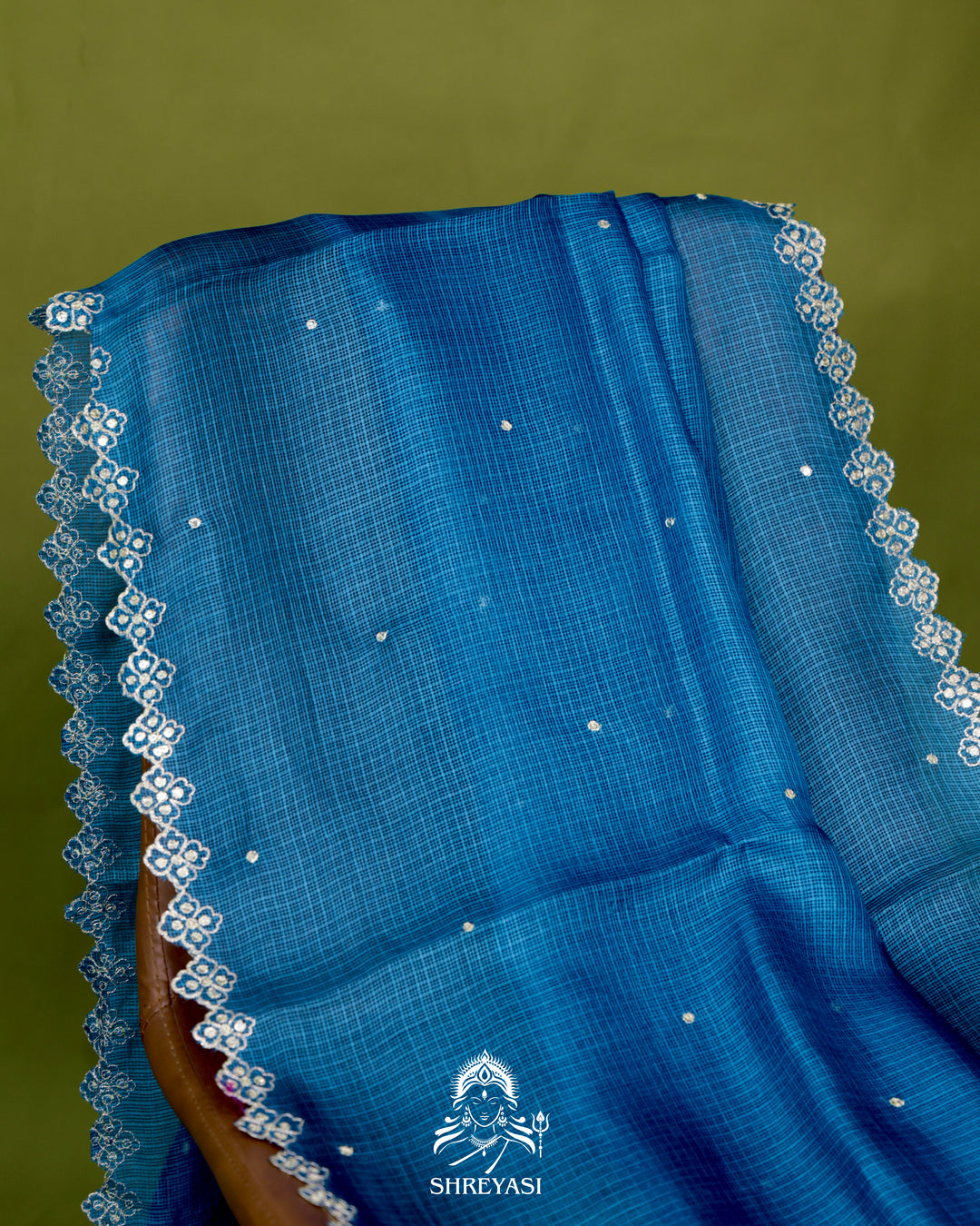 Handloom Pure Tussar Kota Saree with Scalloped Pitta Embroidery Border