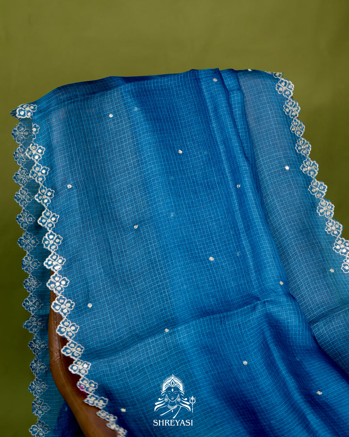 Handloom Pure Tussar Kota Saree with Scalloped Pitta Embroidery Border