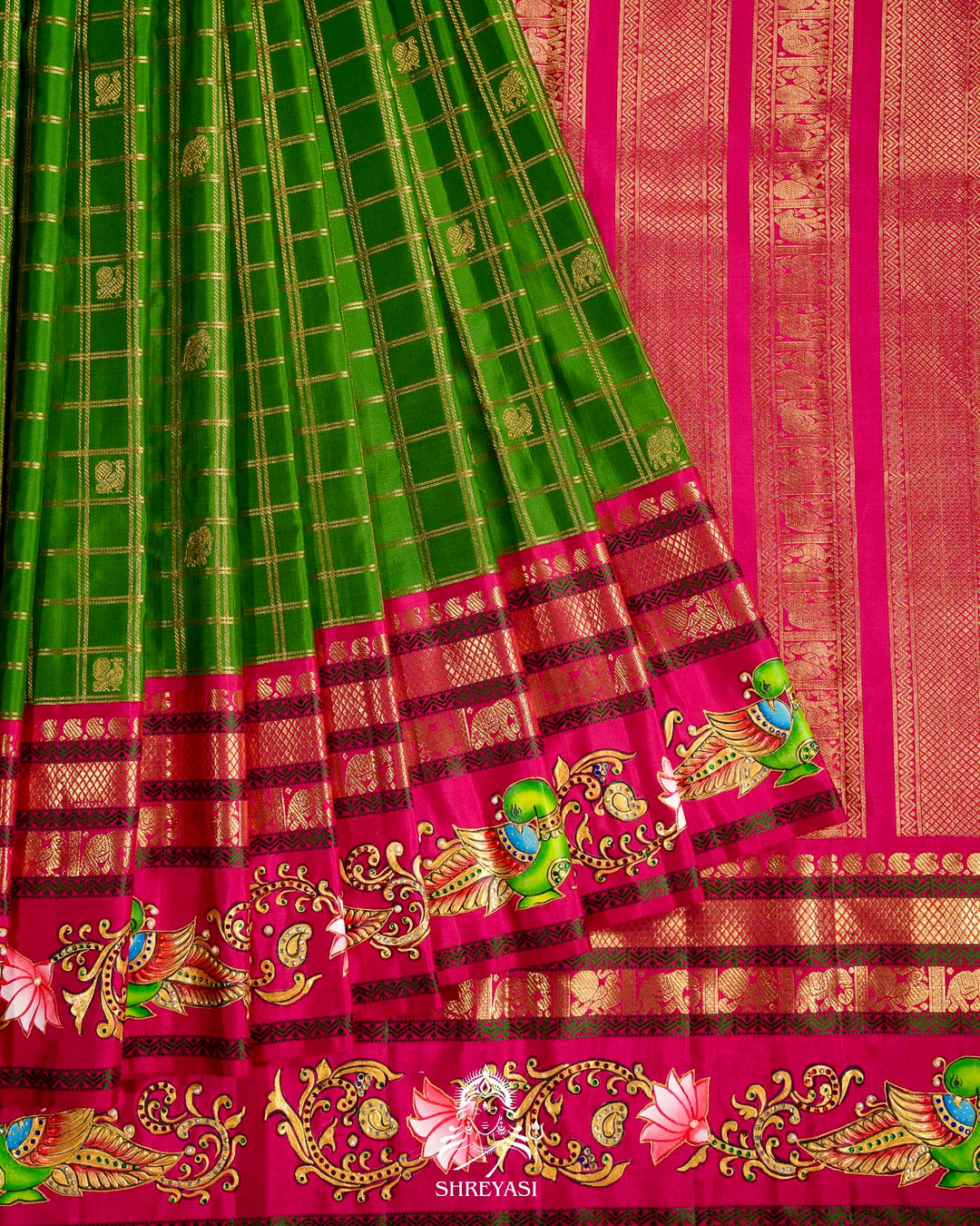 Handloom Pure Kanjivaram Silk Sarees with Real Zari and Hand Painted Tanjore Art