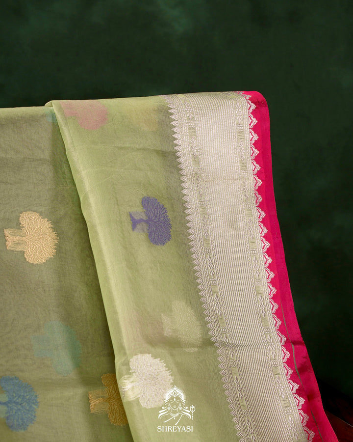 Handloom Pure Banarasi Ektara Kora Silk Saree with Meenakari Weaving & Embroidered Blouse