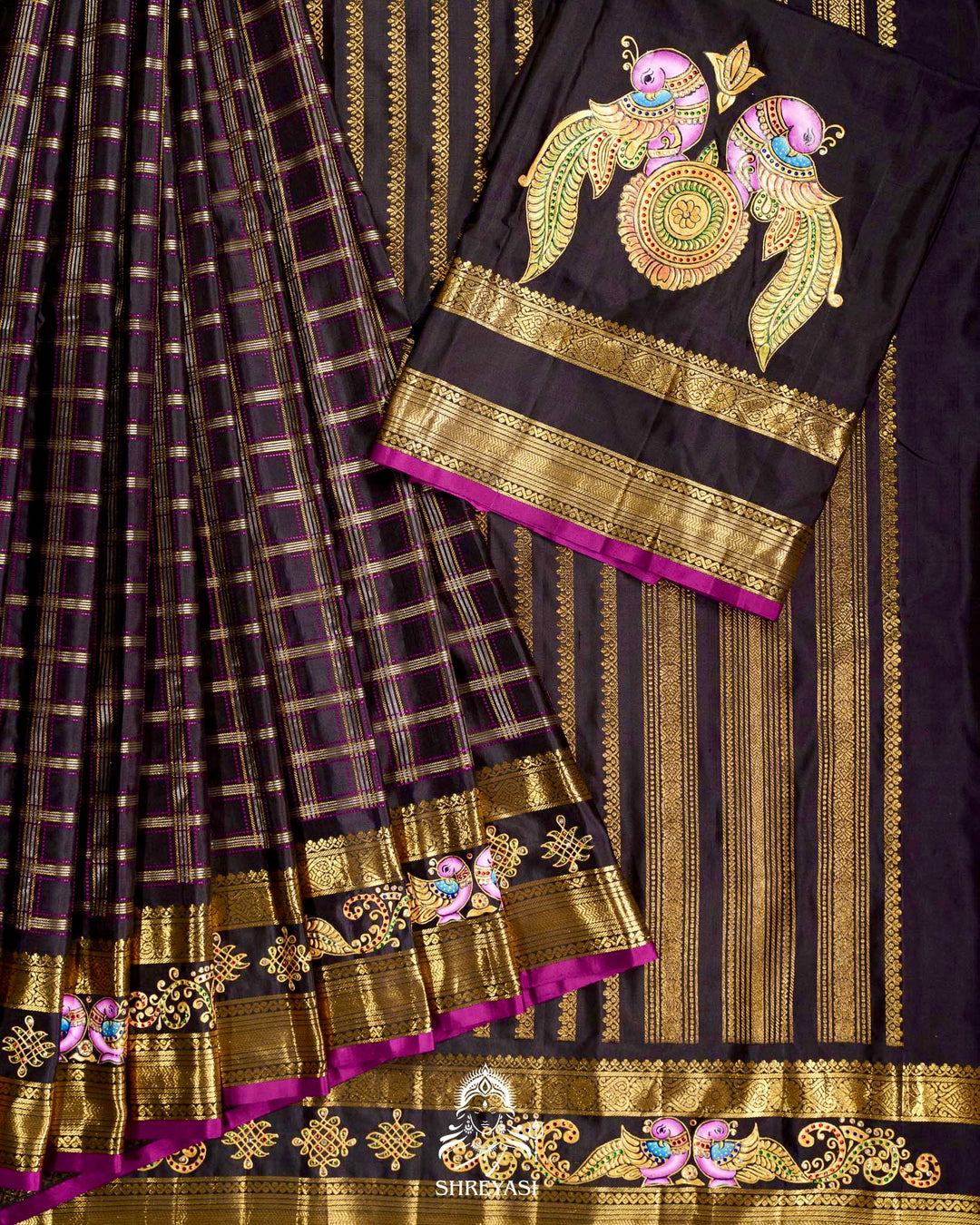 Handloom Pure Kanjivaram Silk Sarees with Real Zari and Hand Painted Tanjore Art