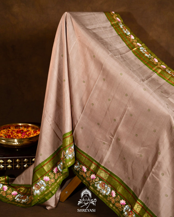 Traditional Tanjore Painting on Handloom Pure Kanjivaram Silk Sarees with Real Zari