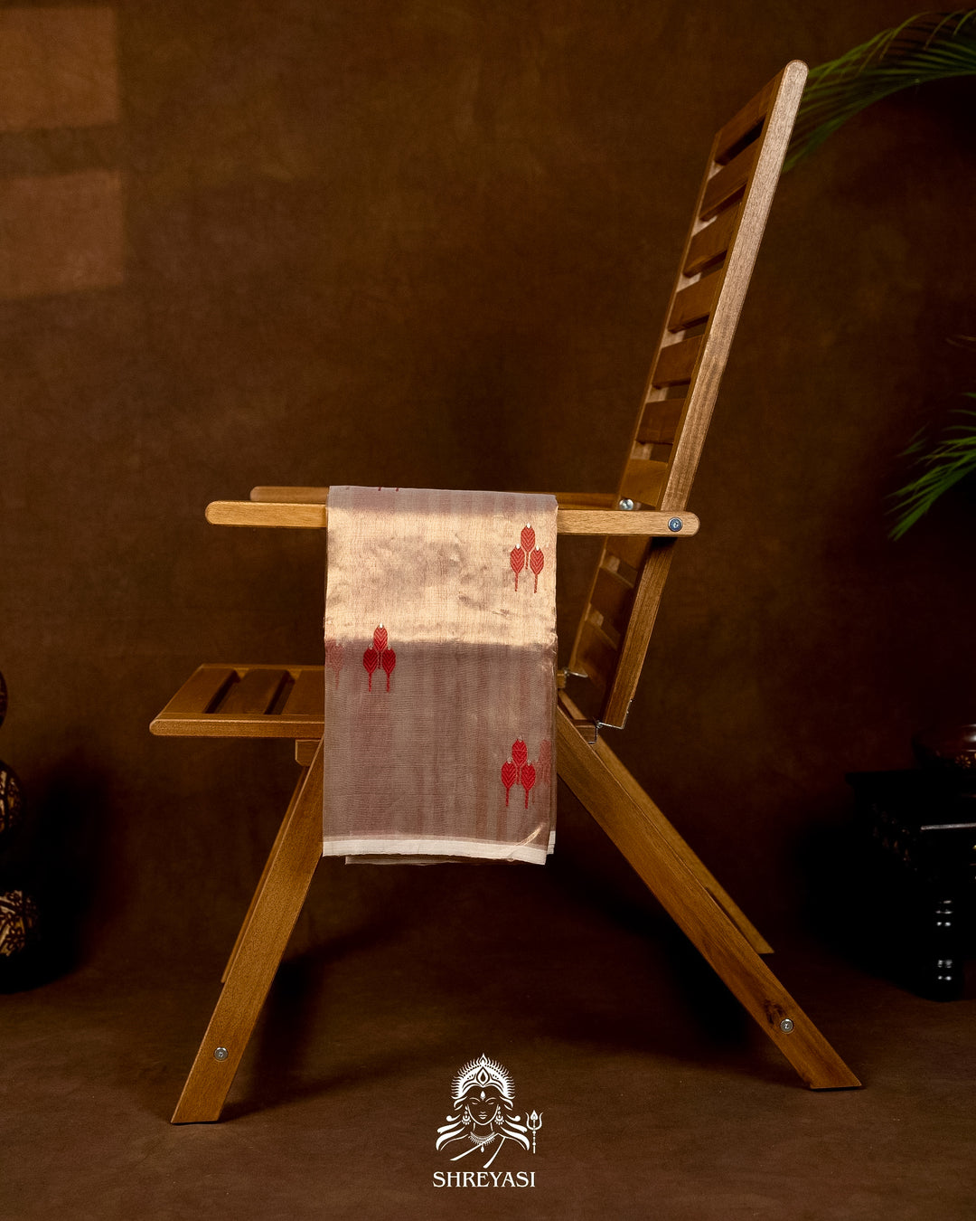 Handloom Pure Chanderi Tissue Silk Saree with Woven Bhutis and Striped Blouse