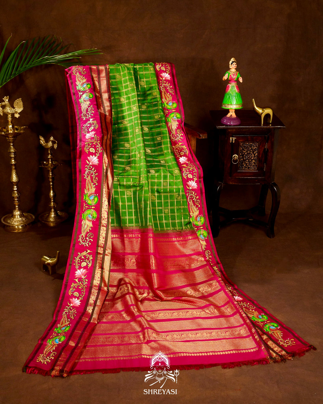 Handloom Pure Kanjivaram Silk Sarees with Real Zari and Hand Painted Tanjore Art