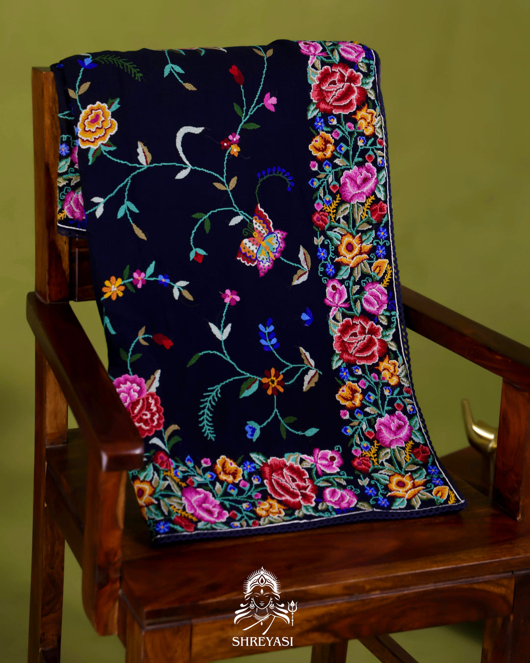 Pure Georgette Saree with Petit Point Embroidery and Lace Borders