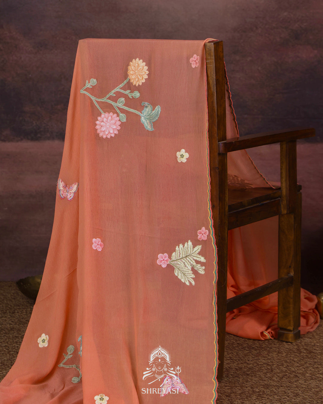 Handloom Pure Chiffon Saree with 3D Appliqué Embroidery