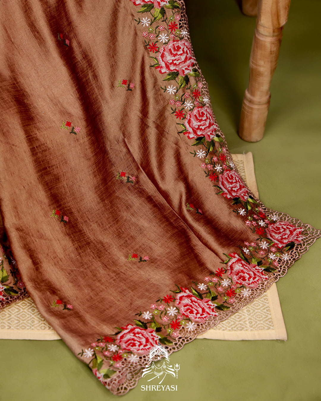 Tussar Silk Saree with Petit Point Embroidery