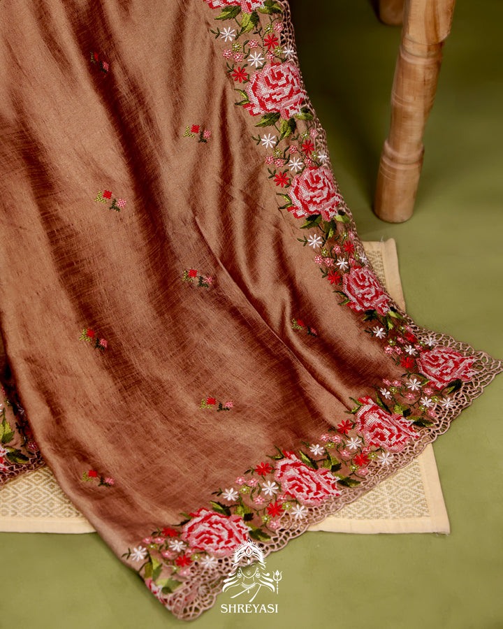 Tussar Silk Saree with Petit Point Embroidery