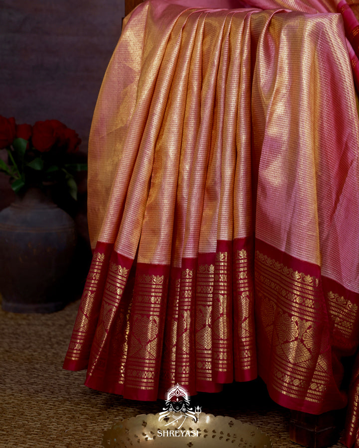 Handloom Pure Kanjivaram Tissue Silk Saree in Vairoosi Weaving with Real Zari
