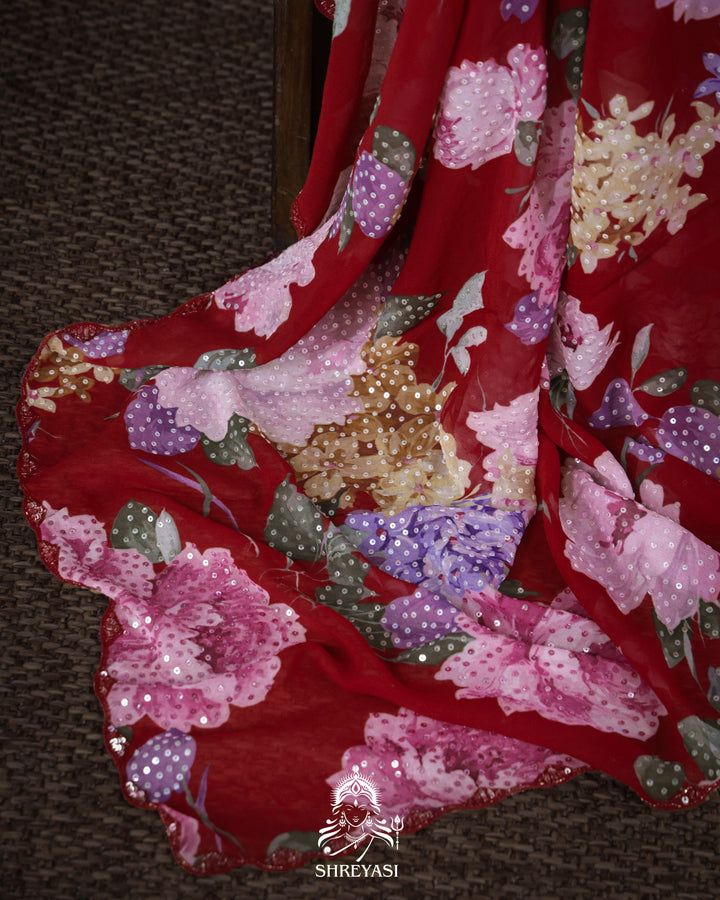 Pure Georgette Floral Sequin Saree