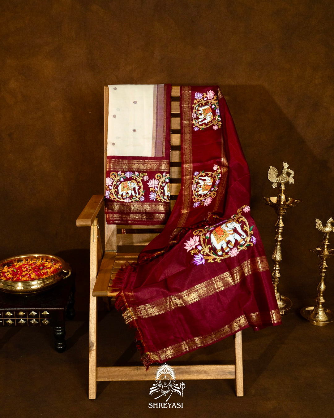 Traditional Tanjore Painting on Handloom Pure Kanjivaram Silk Sarees with Real Zari