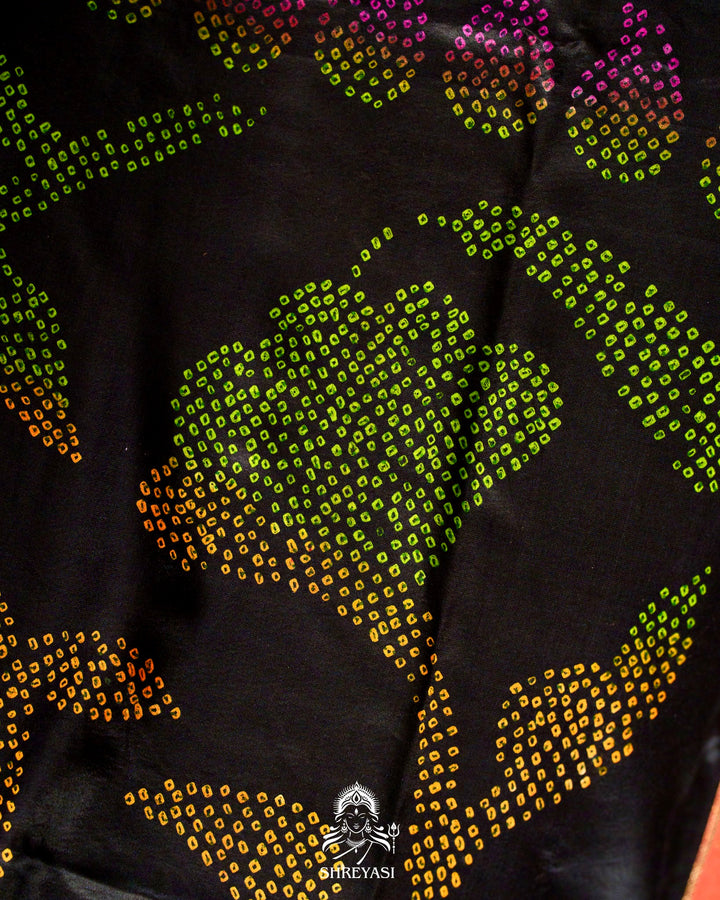 Handloom Pure Gaji Silk Bandhej Saree with Pure Paithani Border