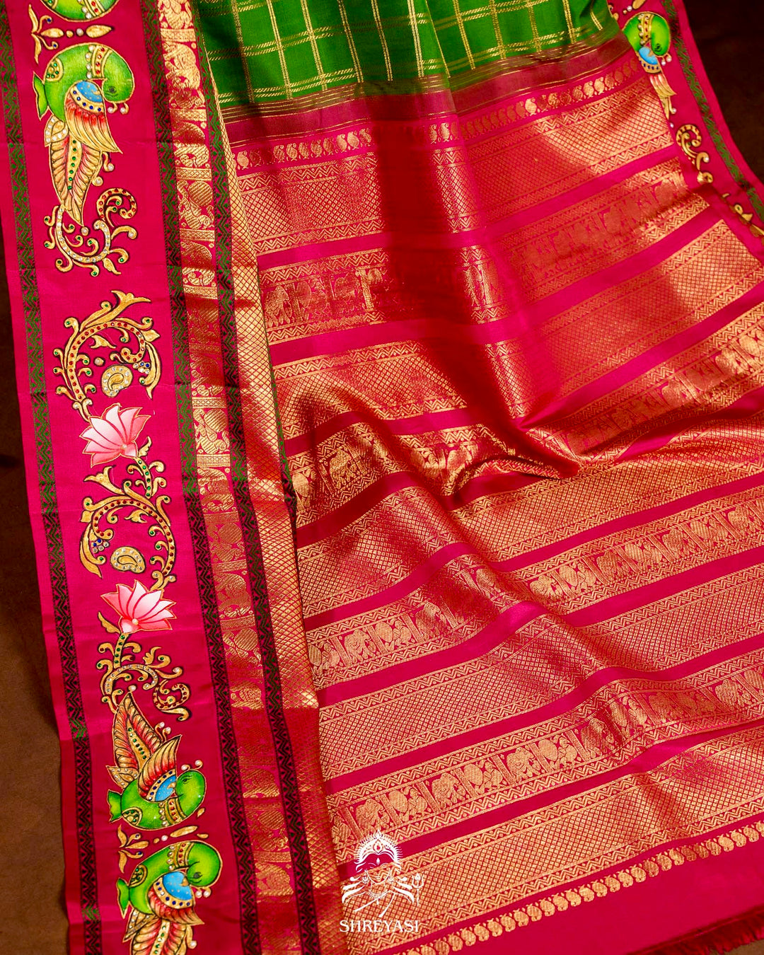 Handloom Pure Kanjivaram Silk Sarees with Real Zari and Hand Painted Tanjore Art