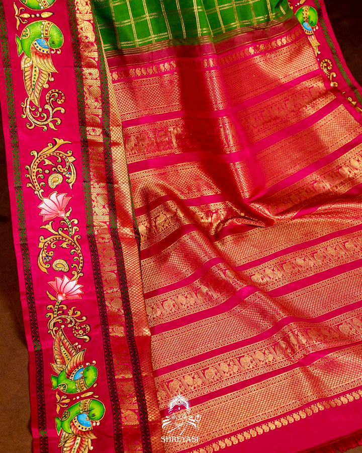 Handloom Pure Kanjivaram Silk Sarees with Real Zari and Hand Painted Tanjore Art