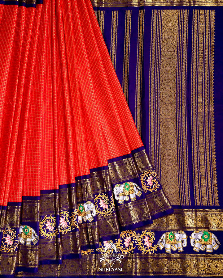 Handloom Pure Kanjivaram Silk Sarees with Real Zari and Hand Painted Tanjore Art