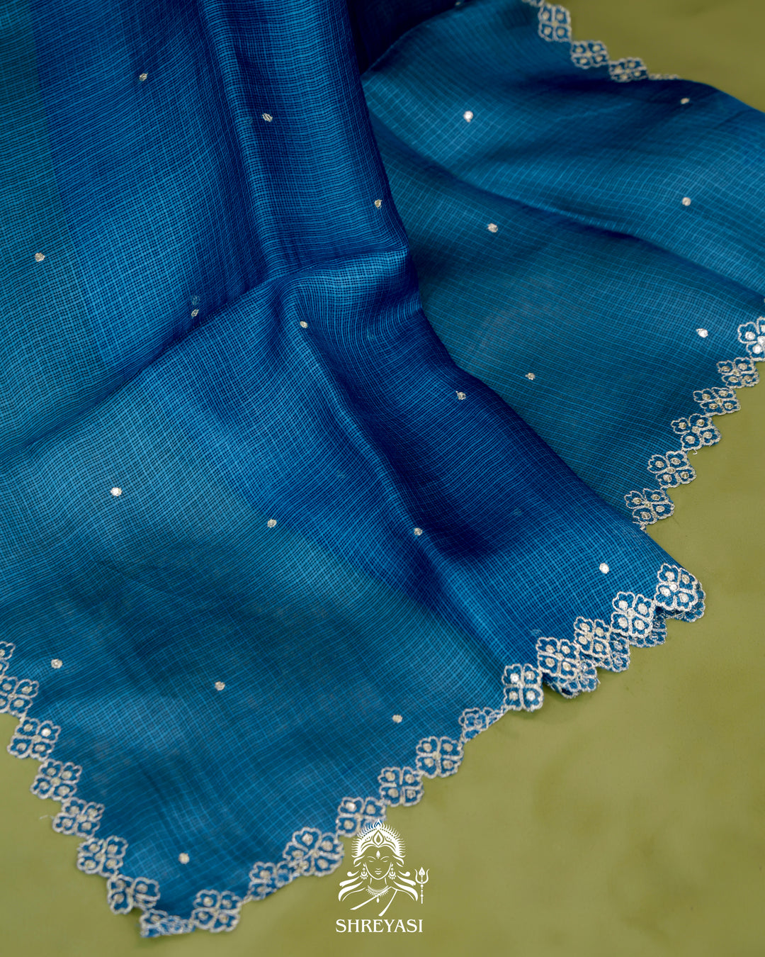Handloom Pure Tussar Kota Saree with Scalloped Pitta Embroidery Border