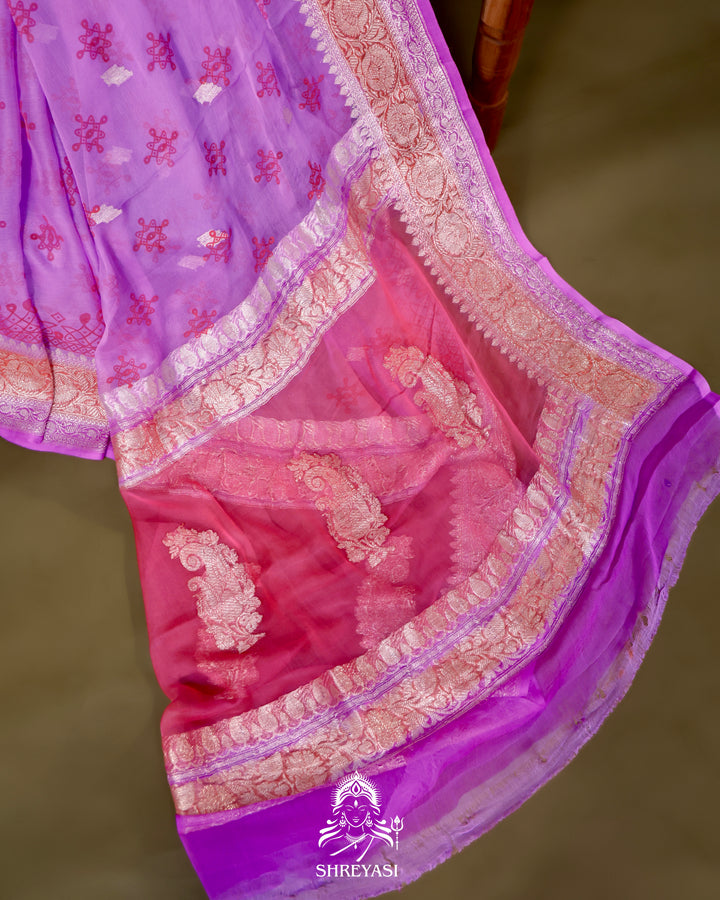 Banarasi Khaddi Chiffon Georgette Saree with Hand Block Motifs