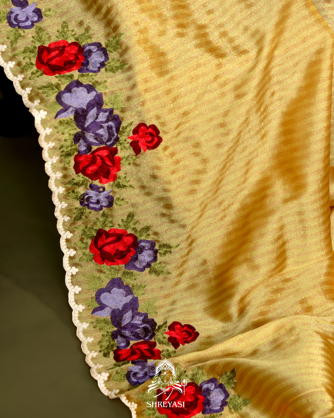 Chanderi Tissue Saree with Pita & Thread Floral Embroidery