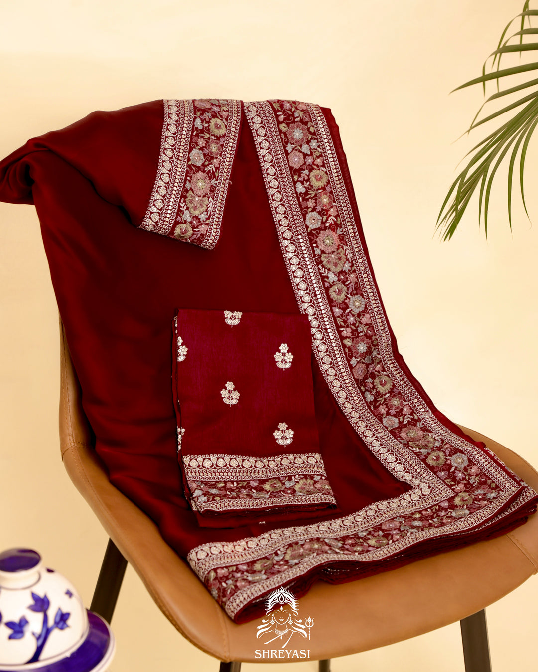 Satin Silk Saree with Embroidered Border
