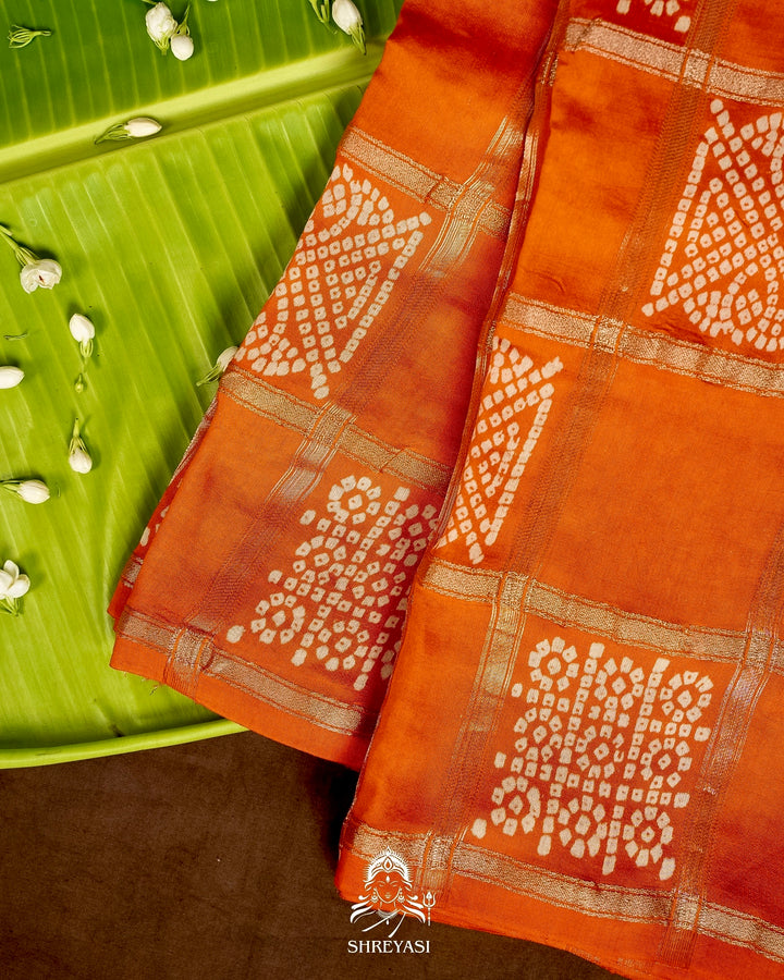 Gharchola-Style Bandhini Matka Silk Saree with Zari Checks